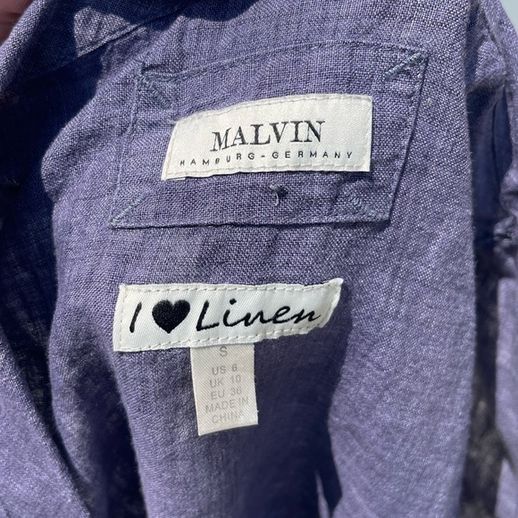 Malvin Hamburg Small Lagenlook 100% Linen Mini Dress Blue Scoop Neck Pockets - Picture 4 of 7